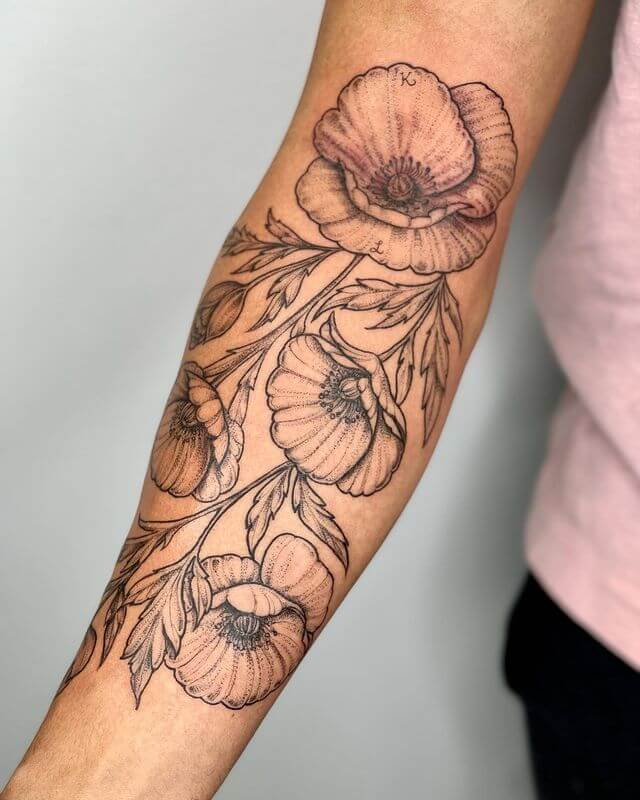 Conception de tatouage de fleur de pavot noir et gris