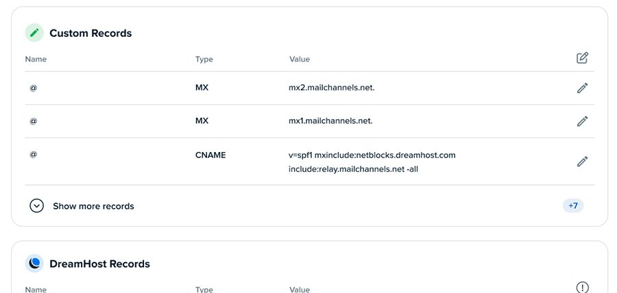 Enregistrements personnalisés DreamHost