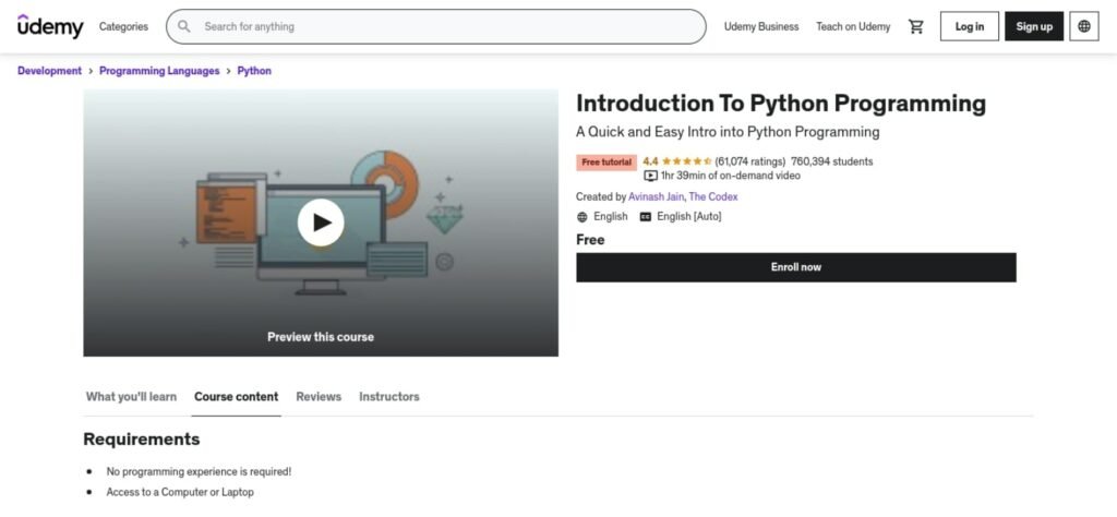 Cours d'introduction à Python d'Udemy