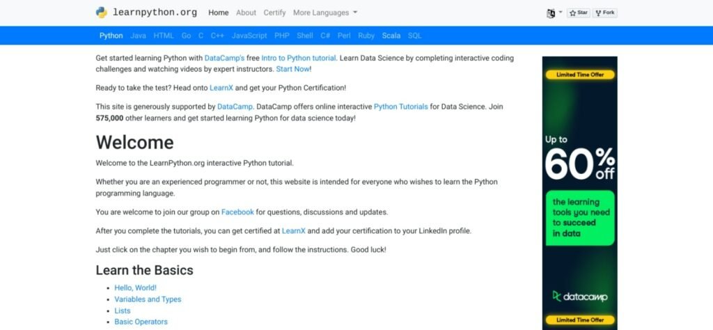 Le site LearnPython.org