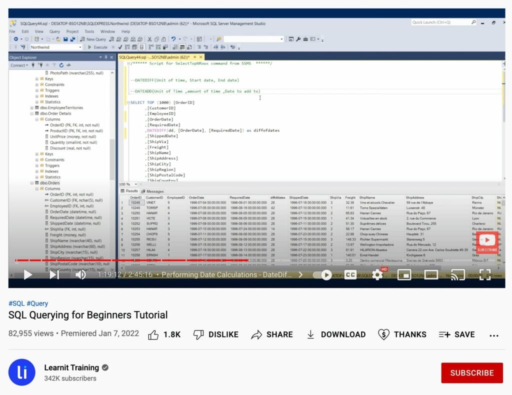 Didacticiel d'interrogation SQL de la formation Learnit