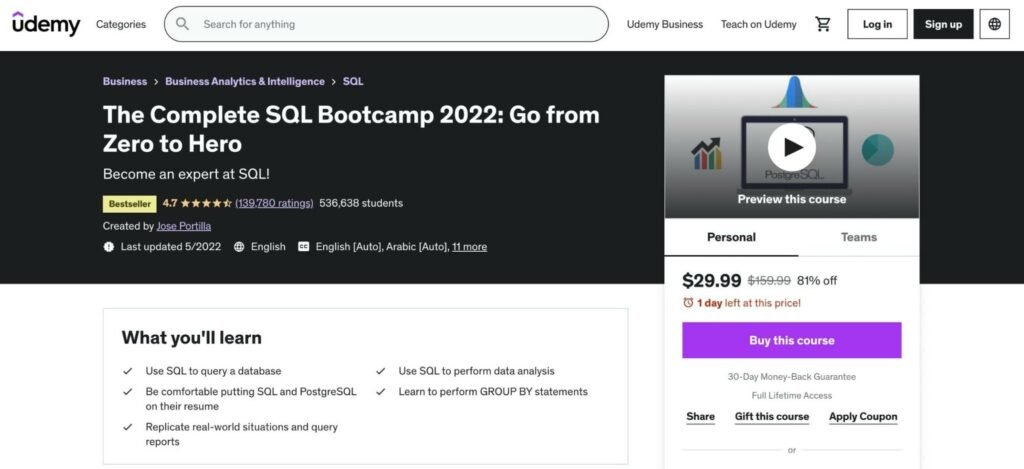 Cours Udemy SQL