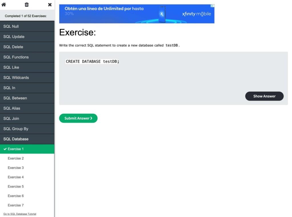 Exercice SQL W3Schools