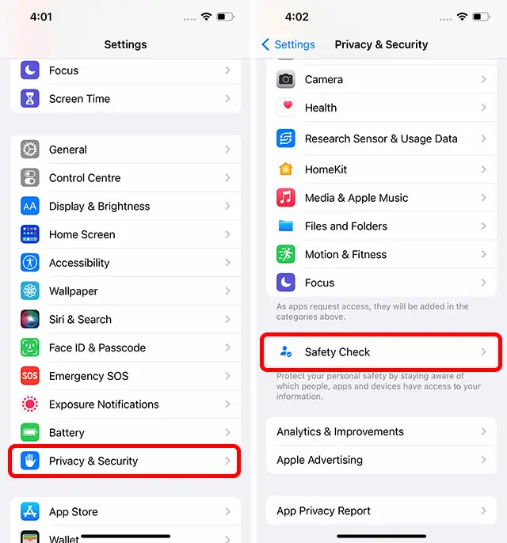 Contrôle de sécurité sur iPhone