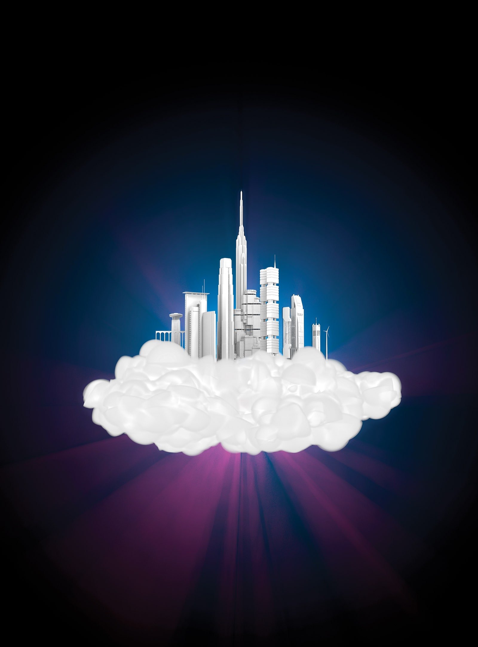 Une illustration d'une ville dans un nuage par l'artiste Eddie Guy